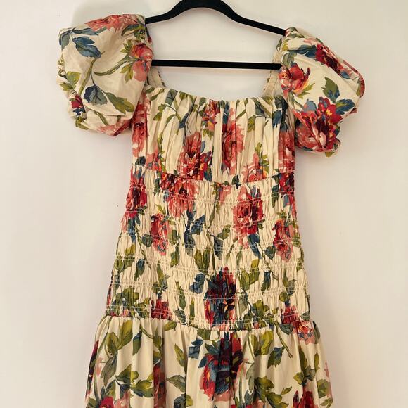 Abercrombie & Fitch Smocked Drop-Waist Puff Sleeve Floral Maxi Dress Size MP - Picture 8 of 12